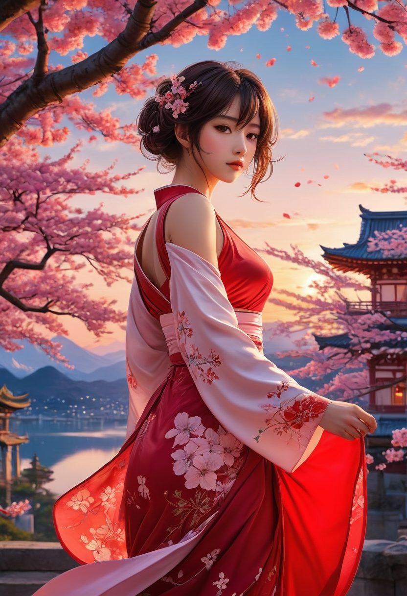 A captivating scene featuring an artistic blend of seductive anime characters in dynamic poses, surrounded by vibrant, uncensored manga panels bursting with color and intricate details. The background should evoke a fantasy world, blending elements of eroticism with the charm of anime aesthetics, while emphasizing a sense of allure and adventure. Incorporate lush cherry blossoms and a mystical moonlit sky. vibrant colors. cinematic style.