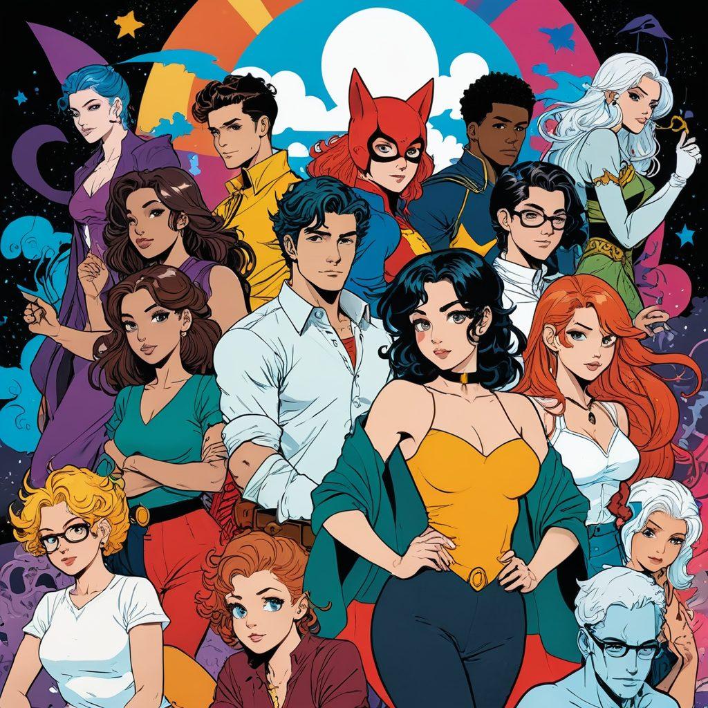 A colorful and dynamic illustration capturing the essence of adult webcomics showcasing bold characters in vibrant poses, surrounded by playful elements of mature themes. Incorporate a variety of unique art styles that evoke the essence of hentai, with exaggerated expressions and whimsical backgrounds that hint at fantasy worlds. Add subtle hints of humor while maintaining an artistic and mature aesthetic. Include a collage of panel art and speech bubbles to reflect a comic book layout. vibrant colors. dynamic composition. digital art.